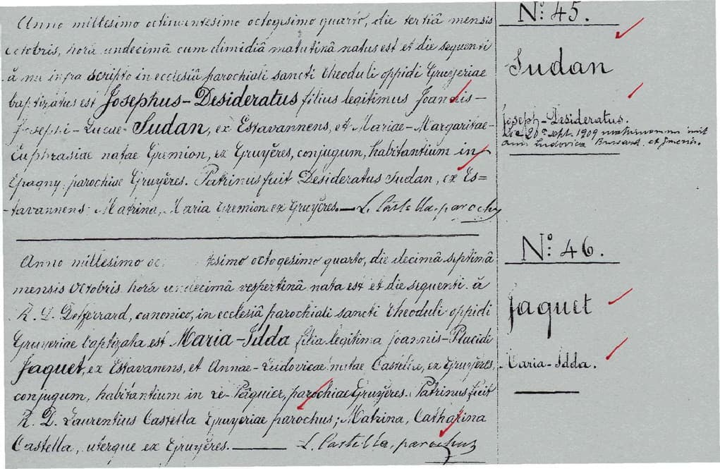 Acte de baptême original en latin (registre paroissial).