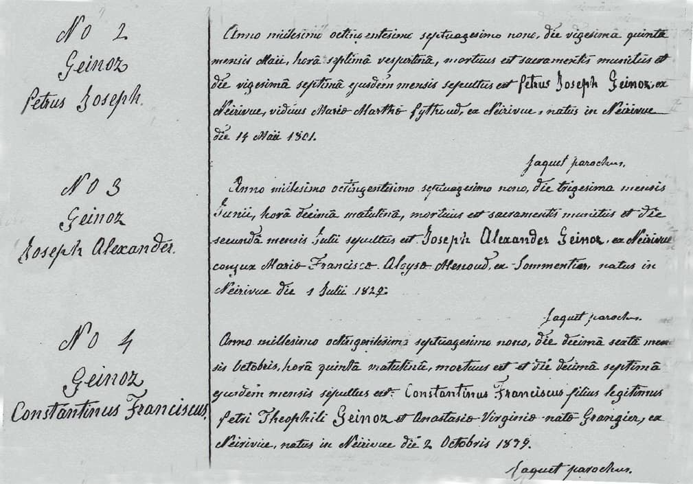 Acte de décès en latin.