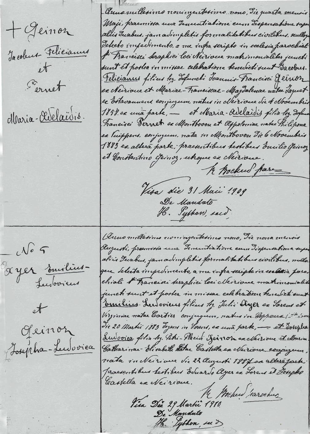 Acte de mariage en latin.