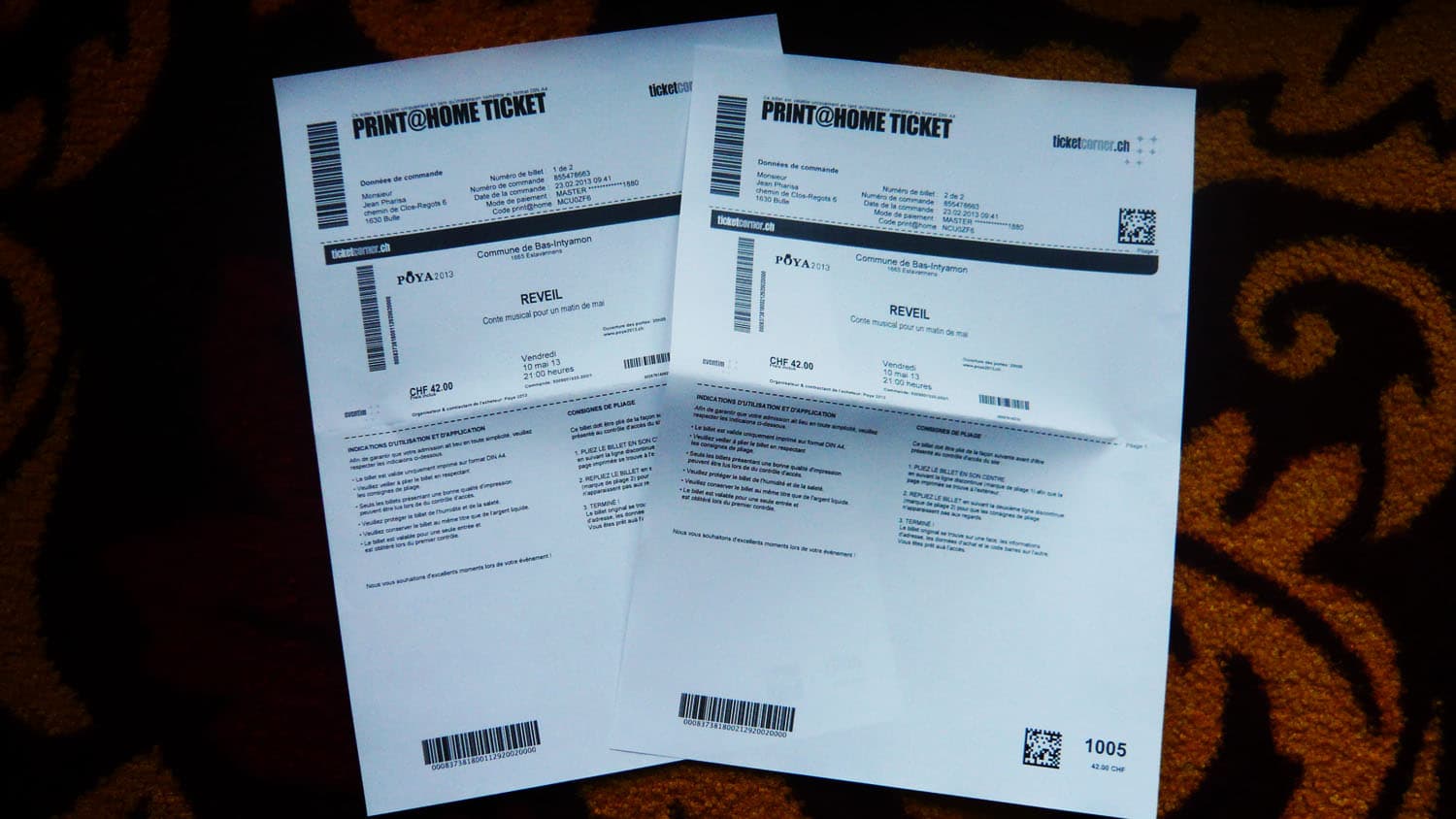 Les billets d'entrée de la Poya 2013 (Ticketcorner)