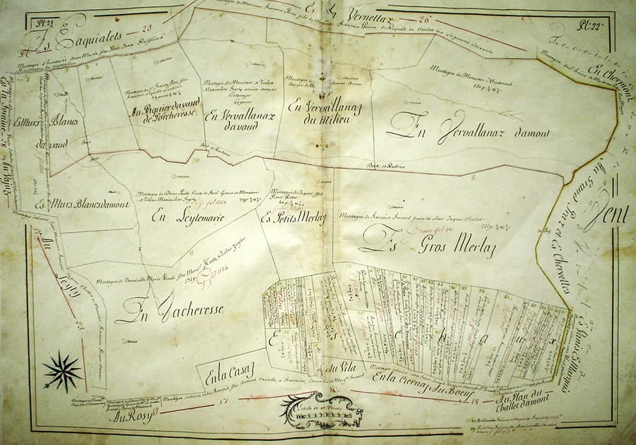 Plan géométrique des Chaux levé en 1745, archives communales d'Estavannens