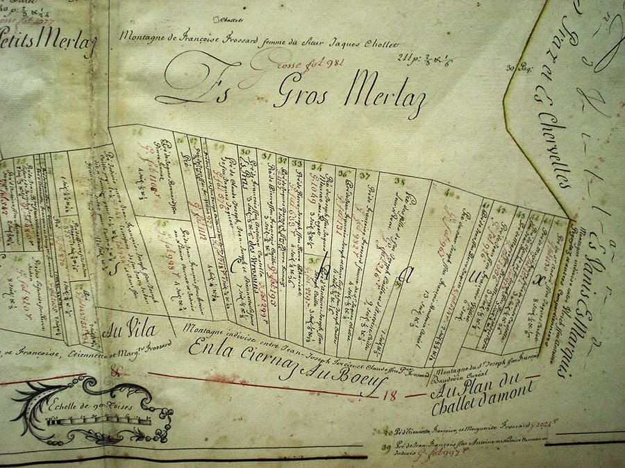 Plan géométrique des Chaux levé en 1745, archives communales d'Estavannens