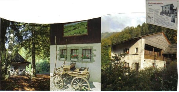 Le Sentier des Poyas : chapelle du Dah, façade à poya et Maison du Banneret à Grandvillard.